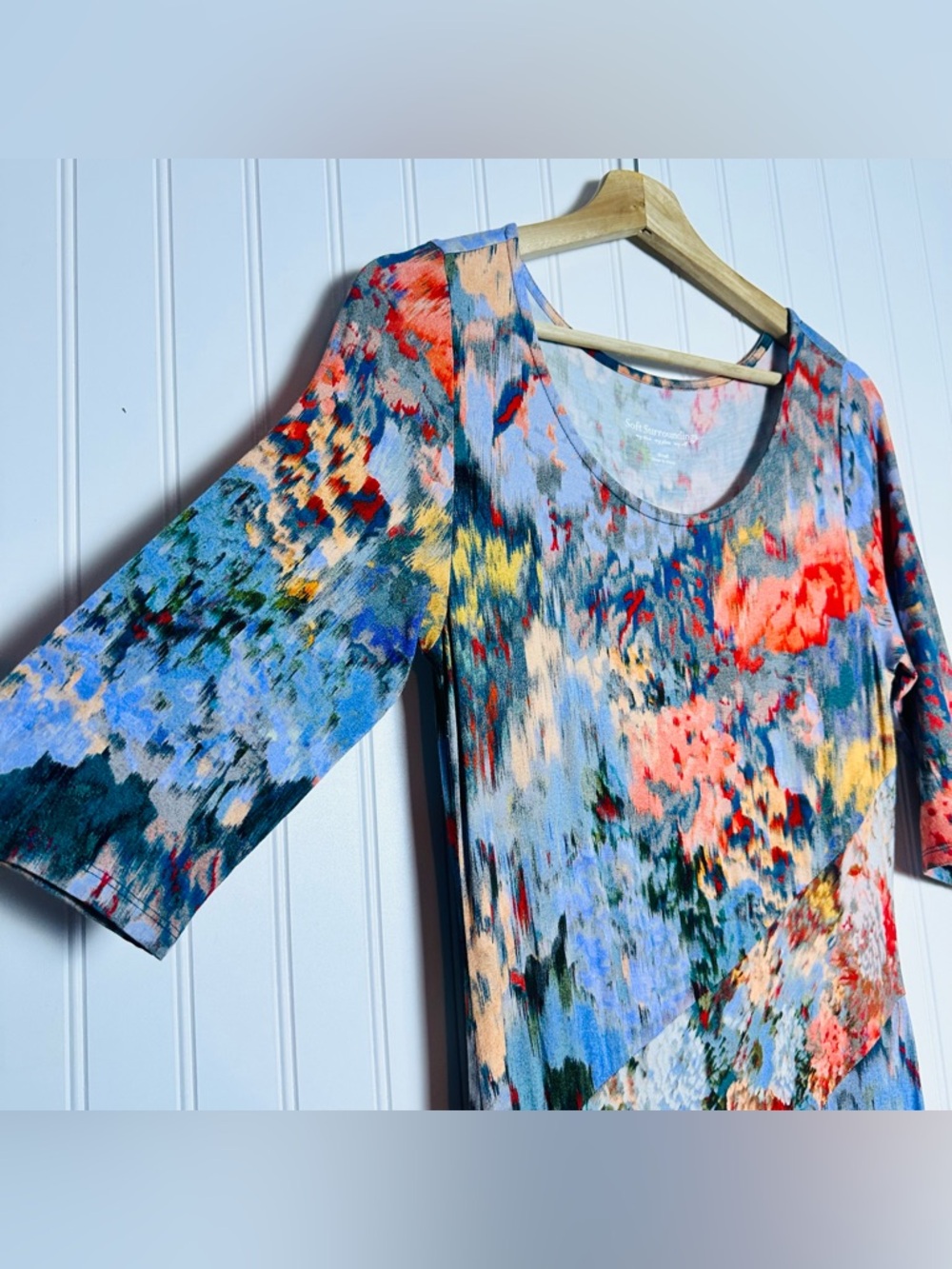 Soft Surroundings Multicolor Floral Scoop Neck Maxi Dress Jersey Knit 3/4sleeves - Picture 8 of 15